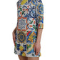 Multicolor Majolica 3/4 Sleeves Shift Dress