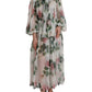 White Silk Floral Print Long Maxi Dress