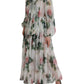 White Silk Floral Print Long Maxi Dress