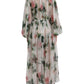 White Silk Floral Print Long Maxi Dress