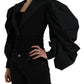 Black Polyester Puffed Sleeves Cropped Jacket