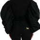 Black Polyester Puffed Sleeves Cropped Jacket