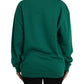 Green Cotton Logo Print Long Sleeves Pullover Sweater