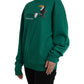 Green Cotton Logo Print Long Sleeves Pullover Sweater