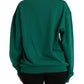 Green Cotton Logo Print Long Sleeves Pullover Sweater