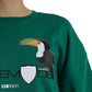 Green Cotton Logo Print Long Sleeves Pullover Sweater