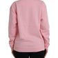 Pink Cotton Logo Print Long Sleeves Pullover Sweater