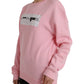 Pink Cotton Logo Print Long Sleeves Pullover Sweater