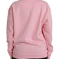 Pink Cotton Logo Print Long Sleeves Pullover Sweater