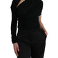 Black Wool Cutout Asymmetric Long Sleeve Top