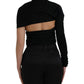 Black Wool Cutout Asymmetric Long Sleeve Top