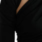 Black Wool Cutout Asymmetric Long Sleeve Top