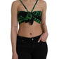 Black Green Leaf Silk Halter Cropped Top