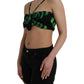 Black Green Leaf Silk Halter Cropped Top