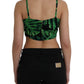 Black Green Leaf Silk Halter Cropped Top