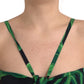 Black Green Leaf Silk Halter Cropped Top