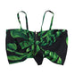 Black Green Leaf Silk Halter Cropped Top