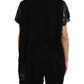 Black Sacred Heart Print Cotton Lace T-shirt