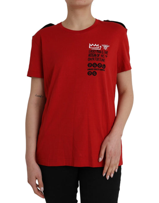 Red Cotton Graphic Print Crew Neck T-shirt