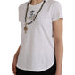 White Cotton Necklace Short Sleeves T-shirt