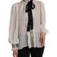 Off White Silk Blend Ascot Collar Blouse Top