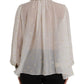 Off White Silk Blend Ascot Collar Blouse Top