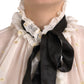 Off White Silk Blend Ascot Collar Blouse Top