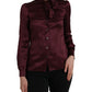 Maroon Ascot Collar Long Sleeve Top Blouse