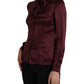 Maroon Ascot Collar Long Sleeve Top Blouse