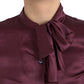 Maroon Ascot Collar Long Sleeve Top Blouse