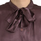 Brown Ascot Collar Long Sleeve Top Blouse