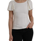 White Viscose Round Neck Short Sleeves Top