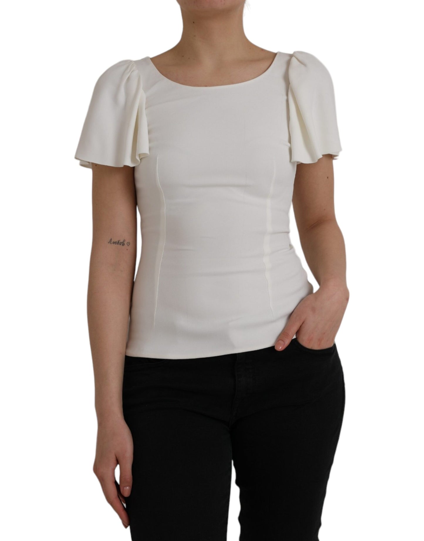 White Viscose Round Neck Short Sleeves Top