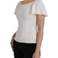 White Viscose Round Neck Short Sleeves Top