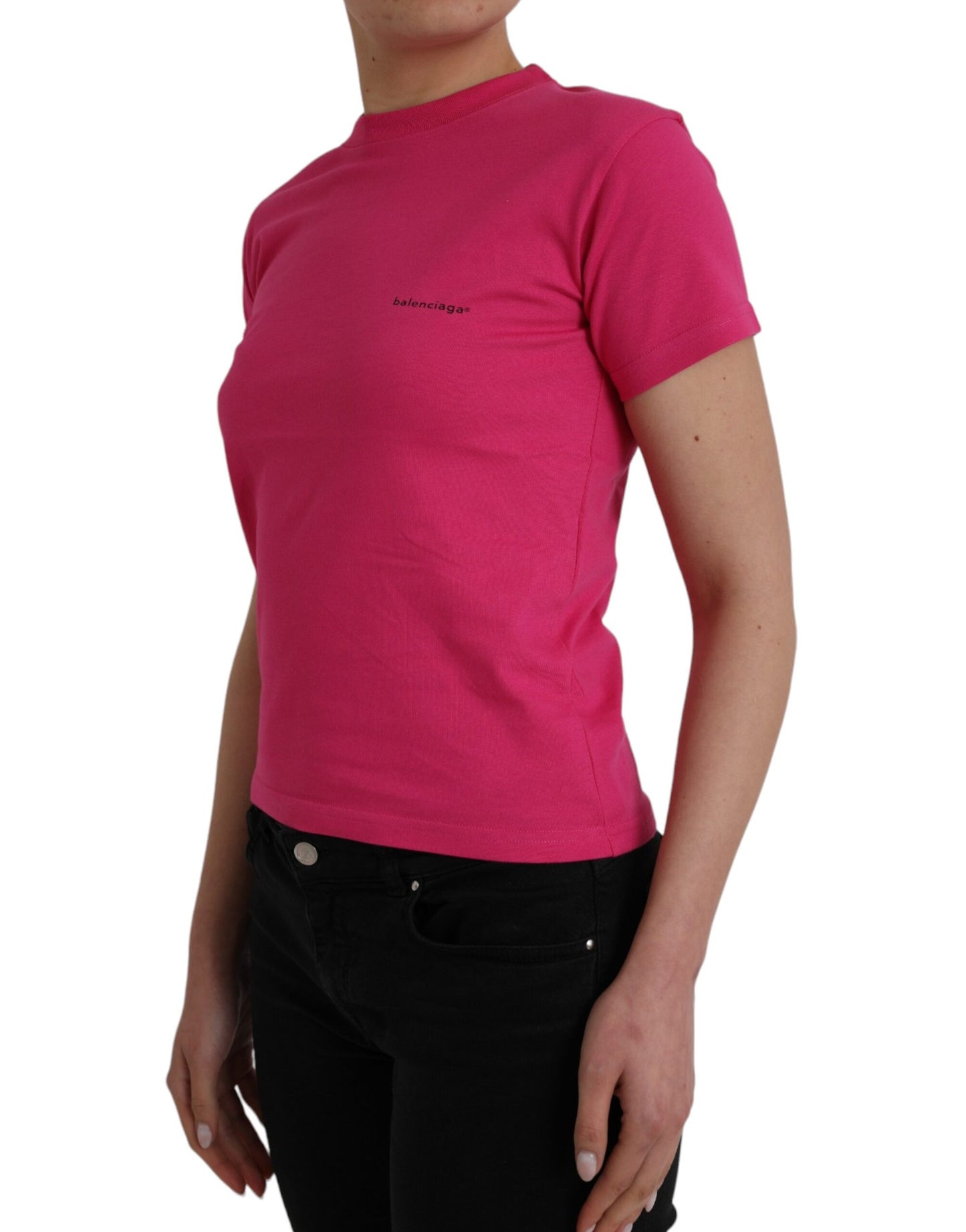 Pink Cotton Crew Neck Short Sleeves Tee T-shirt