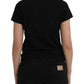 Black Cotton Logo Print Crew Neck Short Sleeves T-shirt