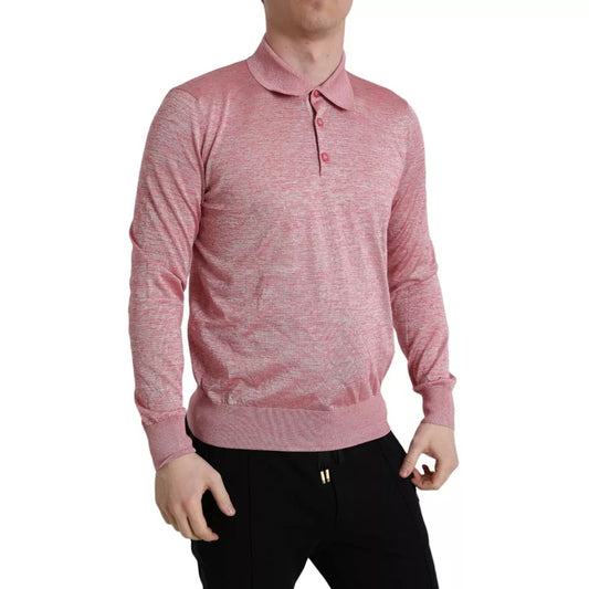 Pink Polyester Collared Men Pullover Sweater