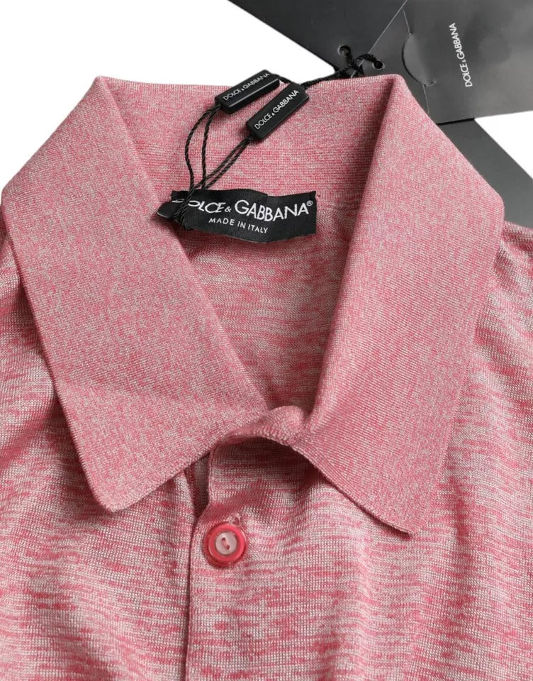 Pink Polyester Collared Men Pullover Sweater