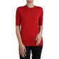 Red Silk Crewneck Short Sleeve Sweater