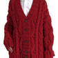 Red Wool Knit Button Down Cardigan Sweater