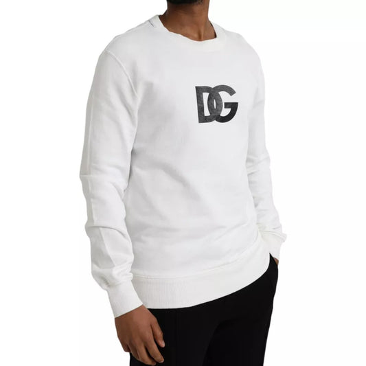 White Logo Cotton Crew Neck Pullover Sweater