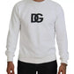 White Logo Cotton Crew Neck Pullover Sweater