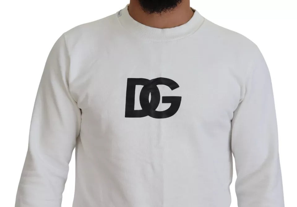 White Logo Cotton Crew Neck Pullover Sweater