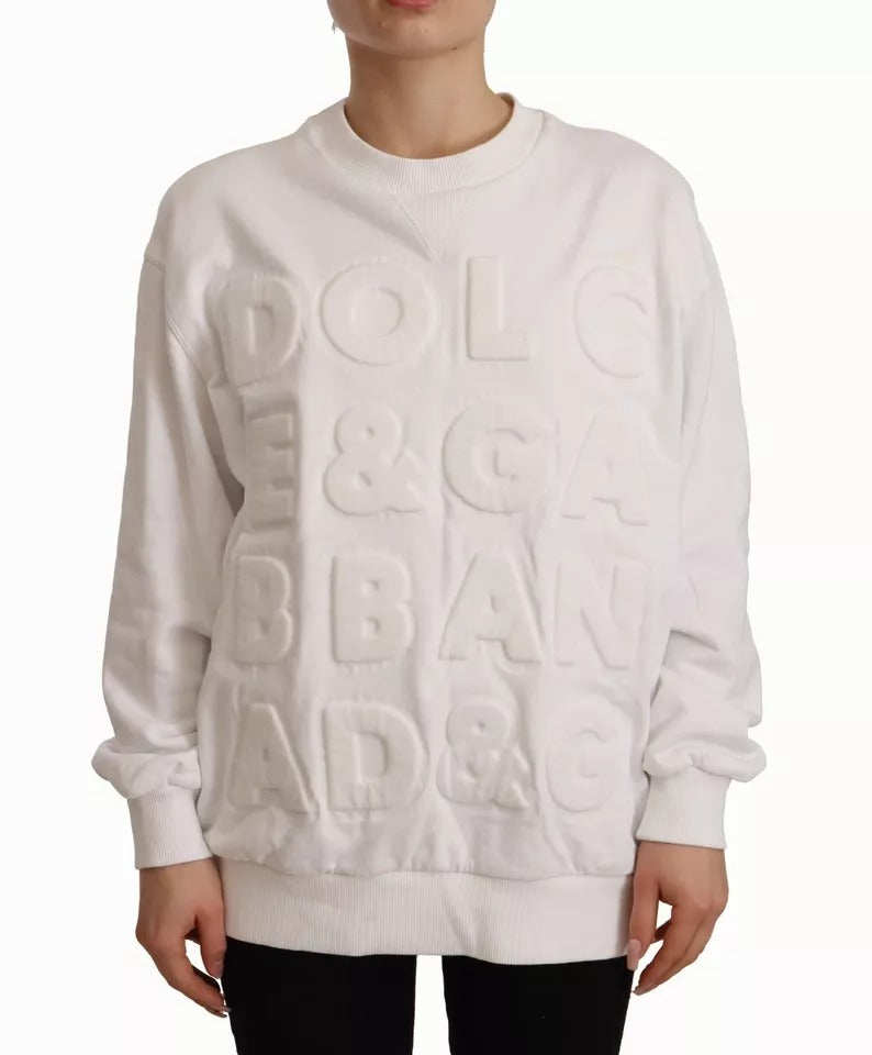 White Logo Embossed Cotton Sweatshirt Sweater