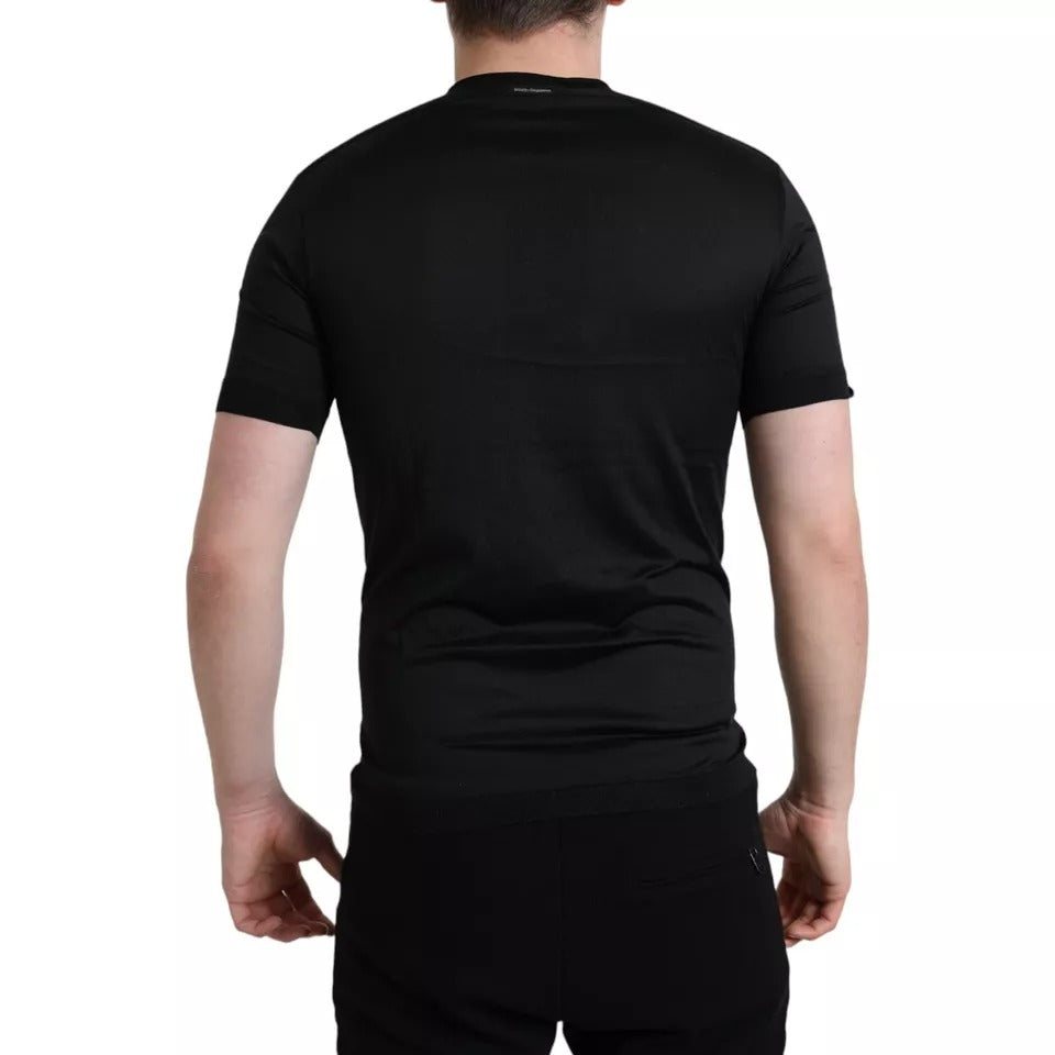 Black Buttoned Roundneck Short Sleeve T-shirt