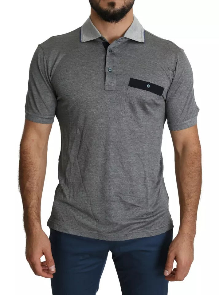 Gray Collared Silk Polo Top Shirt T-shirt