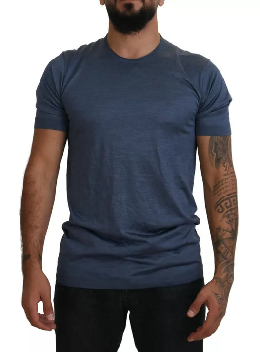 Light Blue Silk Men Short Sleeves T-shirt