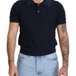 Dark Blue Collared Polo Casual Silk T-shirt