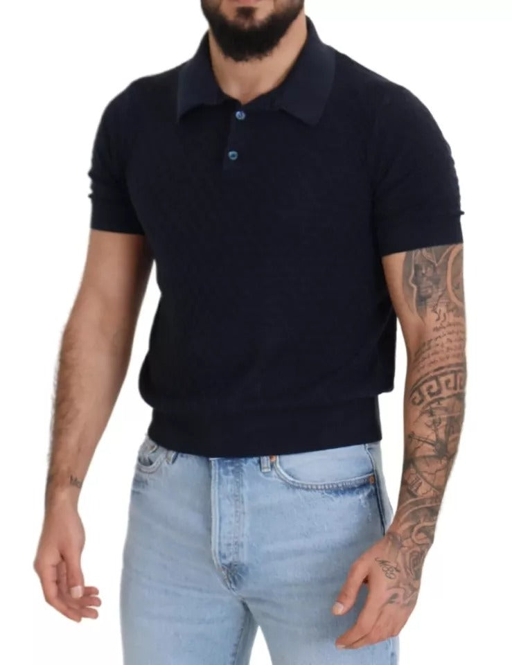 Dark Blue Collared Polo Casual Silk T-shirt