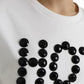 White Cotton Black HOT Crystal Top T-shirt